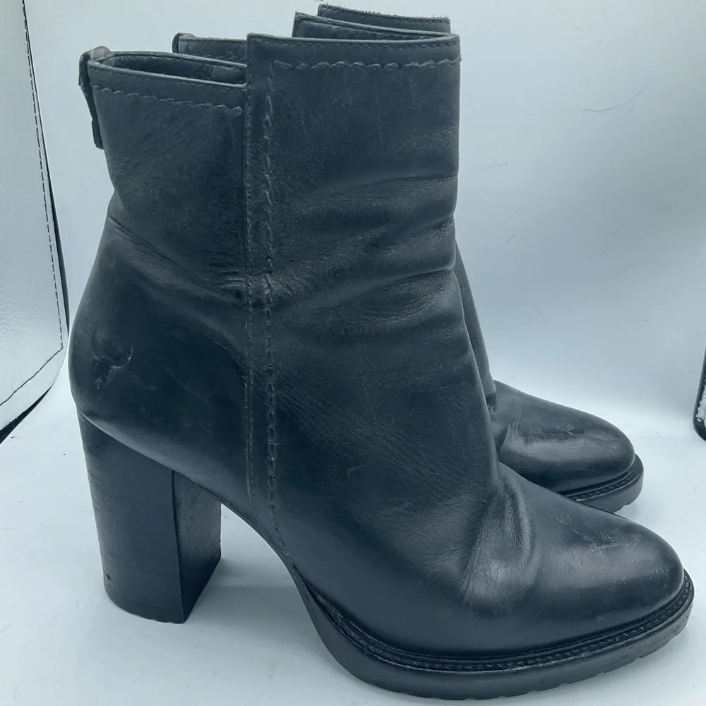 “RUDSAK” “TOTEM” Black Leather Zippered Ankle Boots. - Picture 3 of 16
